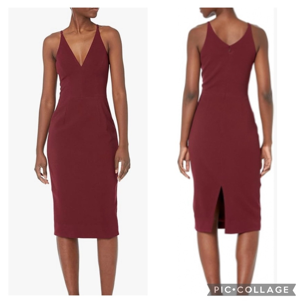 🎀Dress the Population Womens Lyla Plunging Sleeveless Fitted Midi Sheath…